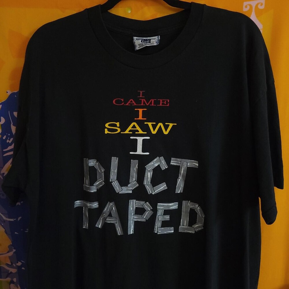 Lee I Came I Saw I Duct Taped Black Cotton T-Shirt with duct tape graphic